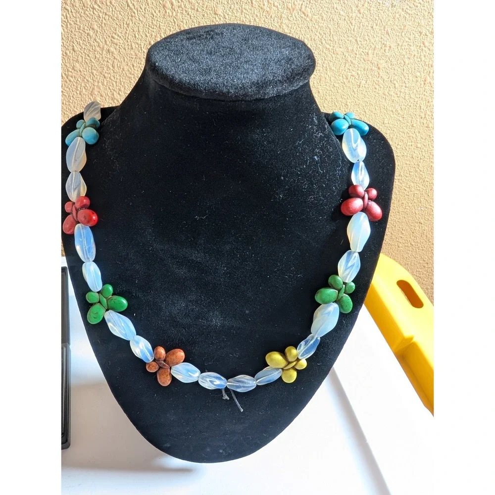 multicoloured glass bead floral necklace‎